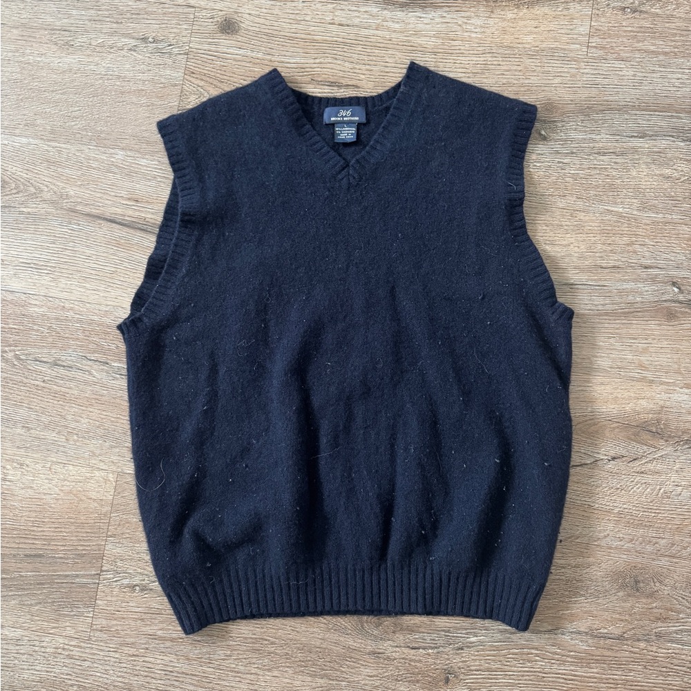 Brooks Brothers Navy Blue V-Neck Wool Sweater Vest